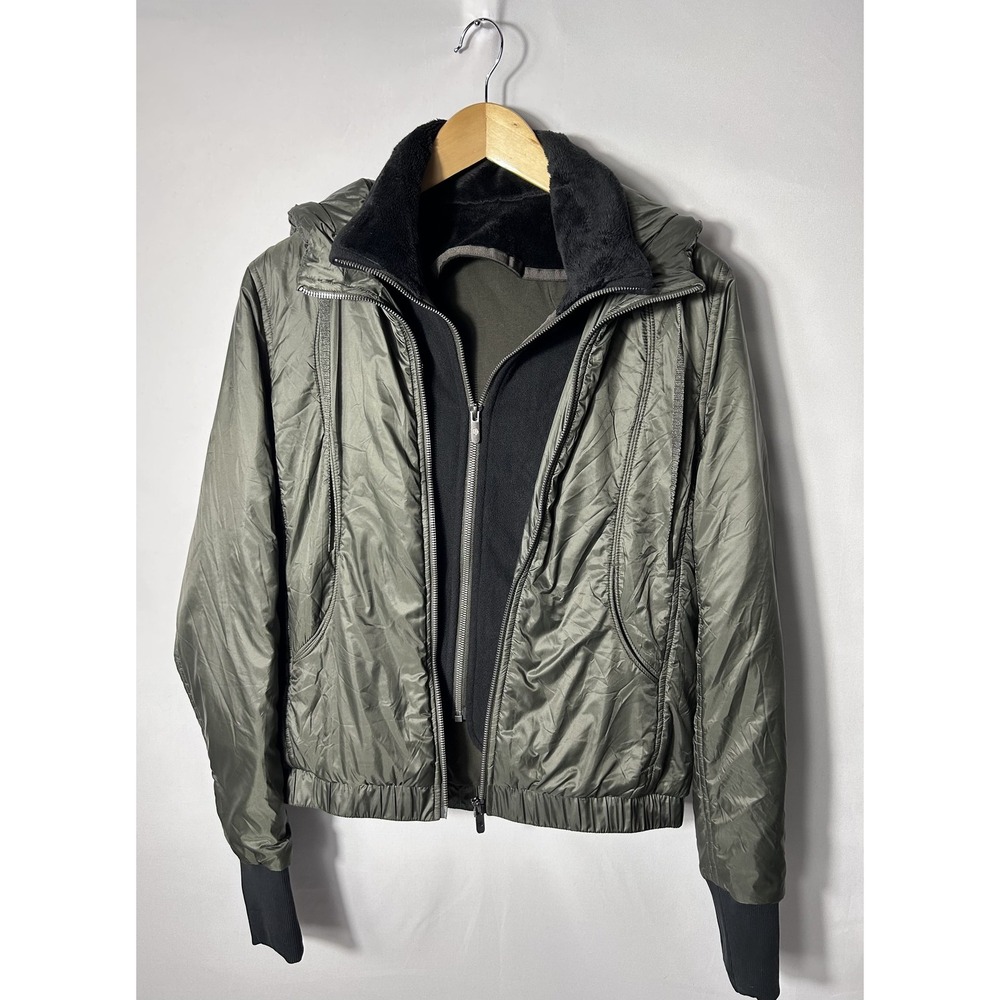 Lululemon Scuba Hoodie Glyde Jacket Womens Sz 6 Olive Pockets Primaloft Travel